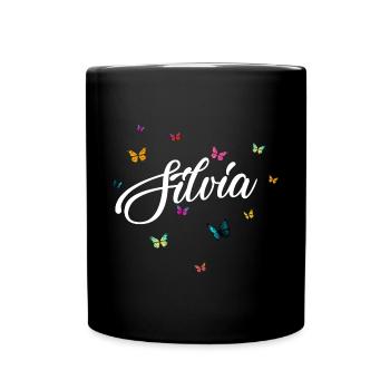SILVIA - Nom de fille avec des papillons colorés - Mug uni - noir - Devant