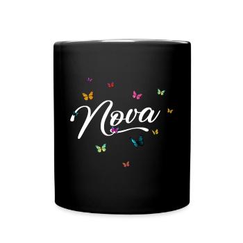 NOVA - Girl Name with Colorful Butterflies - Full Colour Mug - black - Front