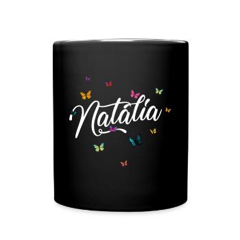 NATALIA - Girl Name with Colorful Butterflies - Full Colour Mug - black - Front
