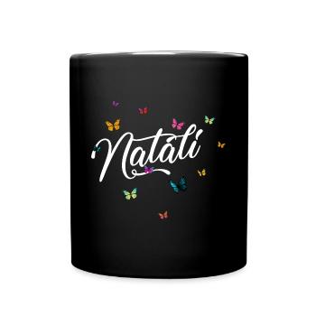 NATALI - Mädchen Name mit bunten Schmetterlingen - Tasse einfarbig - Schwarz - Vorne