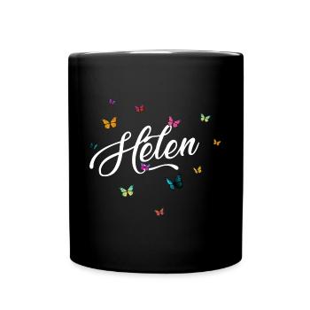 HELEN - Girl Name with Colorful Butterflies - Full Colour Mug - black - Front