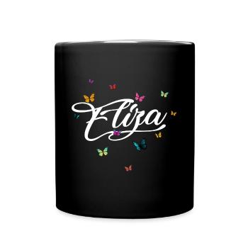 ELIZA - Mädchen Name mit bunten Schmetterlingen - Tasse einfarbig - Schwarz - Vorne