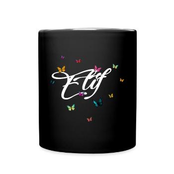 ELIF - Nom de fille avec des papillons colorés - Mug uni - noir - Devant
