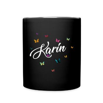 KARIN - Girl Name with Colorful Butterflies - Full Colour Mug - black - Front