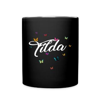 TILDA - Girl Name with Colorful Butterflies - Full Colour Mug - black - Front