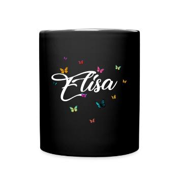 ELISA - Girl Name with Colorful Butterflies - Full Colour Mug - black - Front
