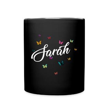 SARAH - Girl Name with Colorful Butterflies - Full Colour Mug - black - Front