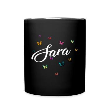 SARA - Girl's Name with Colorful Butterflies - Full Colour Mug - black - Front