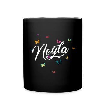 NEYLA - Mädchen Name mit bunten Schmetterlingen - Tasse einfarbig - Schwarz - Vorne