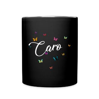 CARO - Girl Name with Colorful Butterflies - Full Colour Mug - black - Front