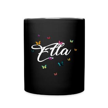 ELLA - Mädchen Name mit bunten Schmetterlingen - Tasse einfarbig - Schwarz - Vorne