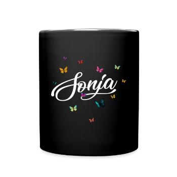 SONJA - Mädchen Name mit bunten Schmetterlingen - Tasse einfarbig - Schwarz - Vorne