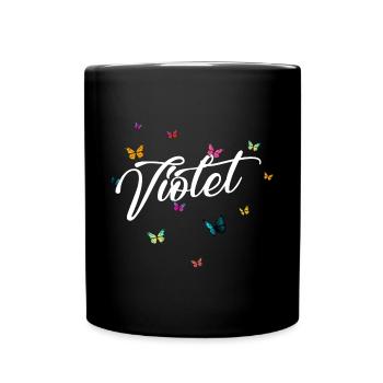 VIOLET - Mädchen Name mit bunten Schmetterlingen - Tasse einfarbig - Schwarz - Vorne