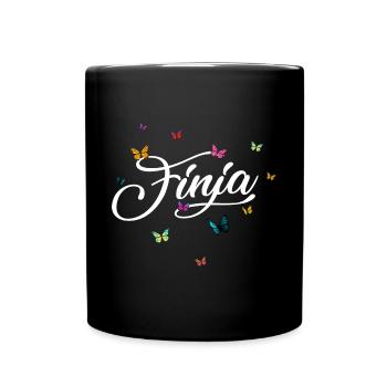 FINJA - Mädchen Name mit bunten Schmetterlingen - Tasse einfarbig - Schwarz - Vorne
