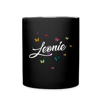 LEONIE - Girl's Name with Colorful Butterflies - Full Colour Mug - black - Front