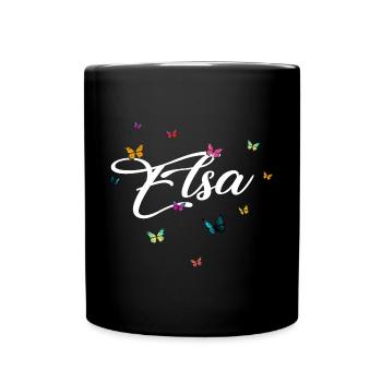 ELSA - Girl Name with Colorful Butterflies - Full Colour Mug - black - Front