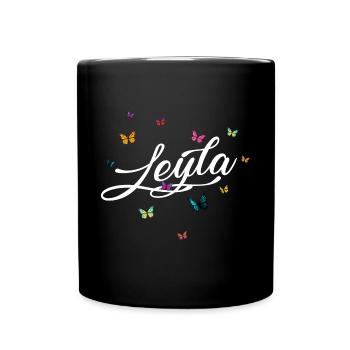 LEYLA - Mädchen Name mit bunten Schmetterlingen - Tasse einfarbig - Schwarz - Vorne