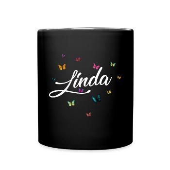 LINDA - Mädchen Name mit bunten Schmetterlingen - Tasse einfarbig - Schwarz - Vorne