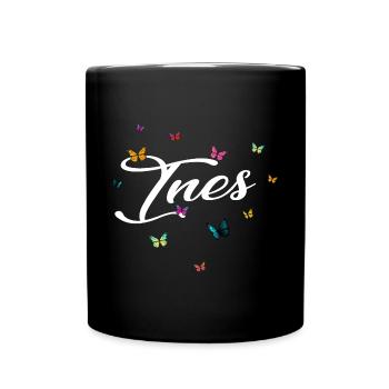 INES - Mädchen Name mit bunten Schmetterlingen - Tasse einfarbig - Schwarz - Vorne