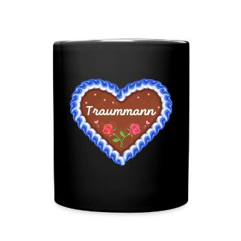 Lebkuchenherz Traummann / Geschenkidee - Tasse einfarbig - Schwarz - Vorne