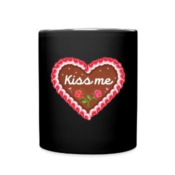 Lebkuchenherz ' Kiss me ' Lebkuchen, Bierzelt - Tasse einfarbig - Schwarz - Vorne