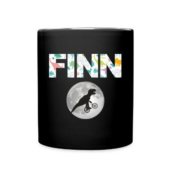 FINN - Schöner Jungen Name mit Dinosaurier - Tasse einfarbig - Schwarz - Vorne