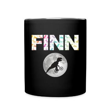 FINN - Schöner Jungen Name mit Dinosaurier - Tasse einfarbig - Schwarz - Vorne