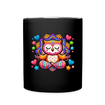 Eule Mandala Yoga - Tasse einfarbig - Schwarz - Vorne