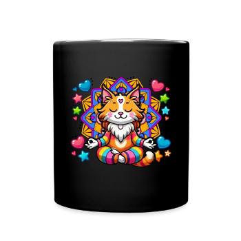 Meditierende Katze Mandala Yoga Meditation - Tasse einfarbig - Schwarz - Vorne