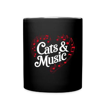 Katzen und Musik Musiknoten und Notenlinien - Tasse einfarbig - Schwarz - Vorne