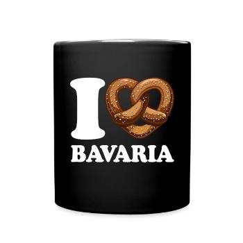 I Love Bavaria Brezel - Herz - Spruch - Tasse einfarbig - Schwarz - Vorne
