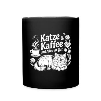 Katze und Kaffee ist alles was ich brauche - Tasse einfarbig - Schwarz - Vorne