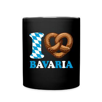 I Love Bavaria Brezel - Herz - Spruch - Tasse einfarbig - Schwarz - Vorne