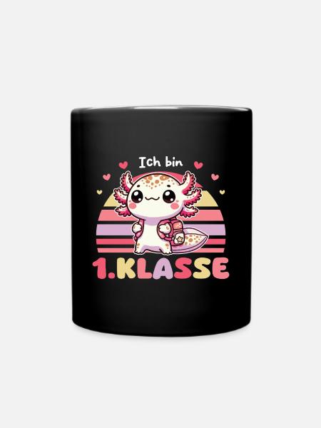 Endlich Schulkind süßes Axolotl zur Einschulung - Tasse einfarbig - Schwarz