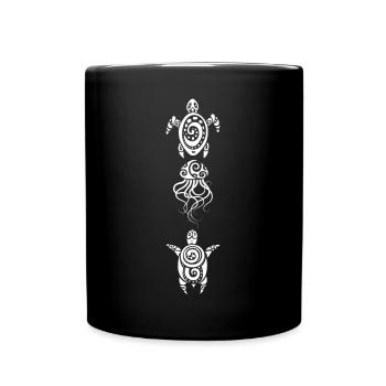 Zwei Schildkröten und eine Qualle (weiß) - Tasse einfarbig - Schwarz - Vorne