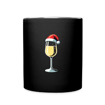 Festliches Weinglas mit Weihnachtsmütze - Tasse einfarbig - Schwarz - Vorne