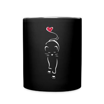 Pattes de coeur silhouette chat - Mug uni - noir - Devant