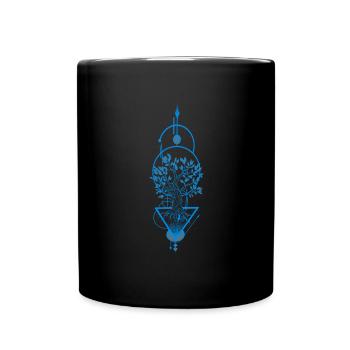 Blue & grey ornamental tree black background - Full Colour Mug - black - Front