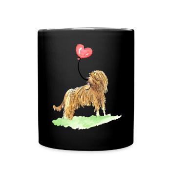 Briard Herzluftballon Aquarell Hunde - Tasse einfarbig - Schwarz - Vorne