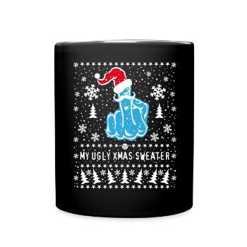 Mittelfinger mit Weihnachtsmütze Ugly Xmas Sweater - Tasse einfarbig - Schwarz - Vorne