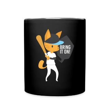 Katze Baseball Sprechblase Geschenk Kinder Comic - Tasse einfarbig - Schwarz - Vorne