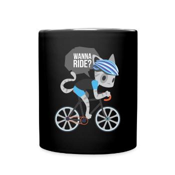 Bike Fahrrad Geschenk Kinder Katze Comic Cartoon - Tasse einfarbig - Schwarz - Vorne