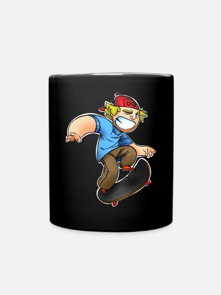 Fröhlicher Skaterjunge Cartoon - Tasse einfarbig - Schwarz