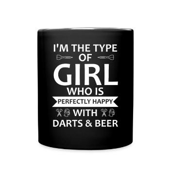 Darts girl - Bier und Dart, Frau, Geschenk - Tasse einfarbig - Schwarz - Vorne