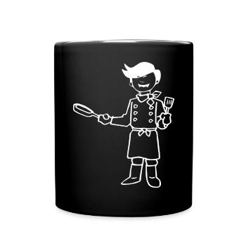 French chef with apron and pan - Full Colour Mug - black - Front