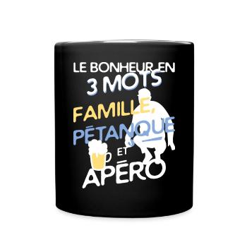 Famille, pétanque et apéro - Mug uni - noir - Devant