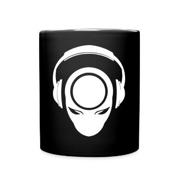 Alien mit Kopfhörern Alien with Headphones DJ Part - Tasse einfarbig - Schwarz - Vorne