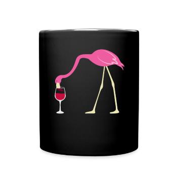 Lustiges Durstiger Flamingo Rotwein Geschenk - Tasse einfarbig - Schwarz - Vorne