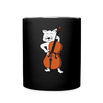 Katze Cello Spielen Kätzchen Musik Liebe Geschenk - Tasse einfarbig - Schwarz - Vorne