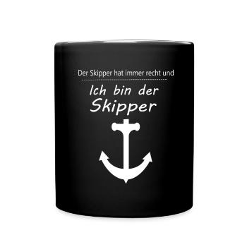 Der Skipper hat immer Recht, Lustiger Segel Spruch - Tasse einfarbig - Schwarz - Vorne